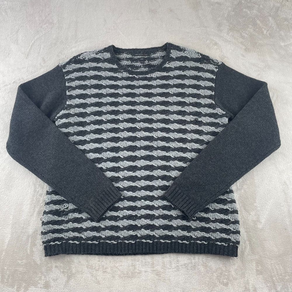 John Varvatos Luxe Sweater Men 2XL Grey Black Wool Cashmere‎ Knit Long Sleeve